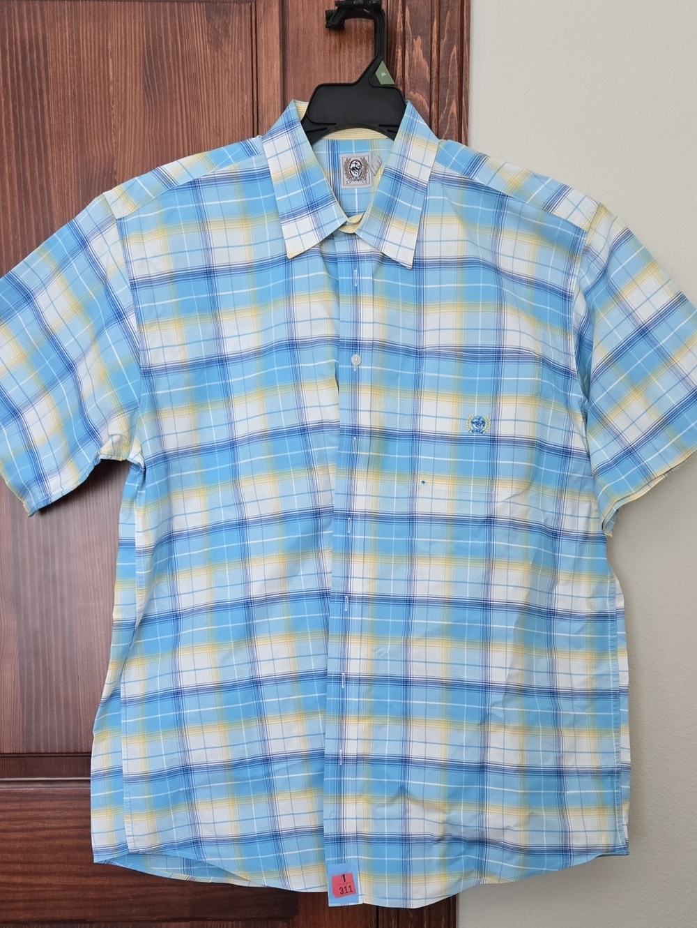 Men's CINCH Blue and Yellow Plaid Short-Sleeve Button Down Shirt